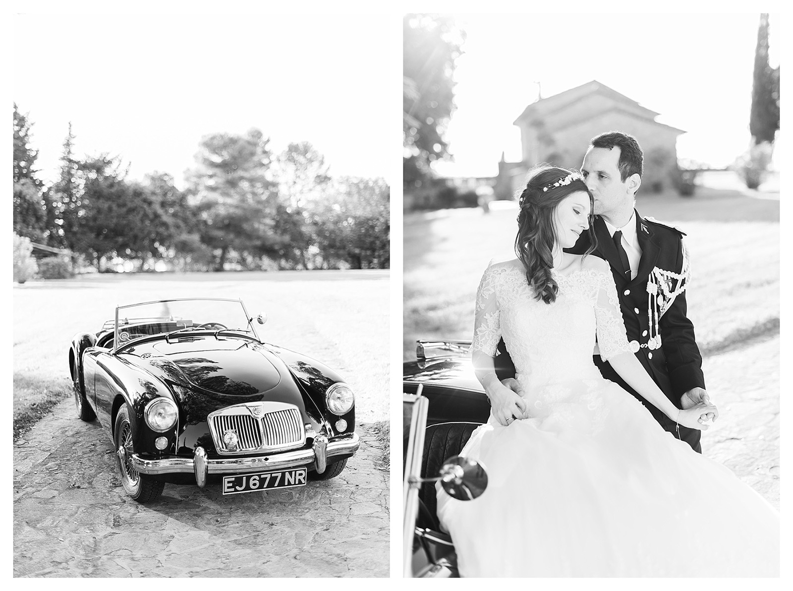 Mariage chateau les Crostes couple et voiture