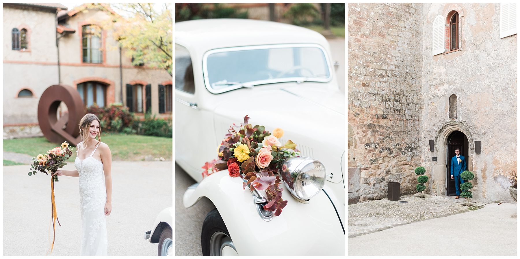 mariés et voiture de mariage